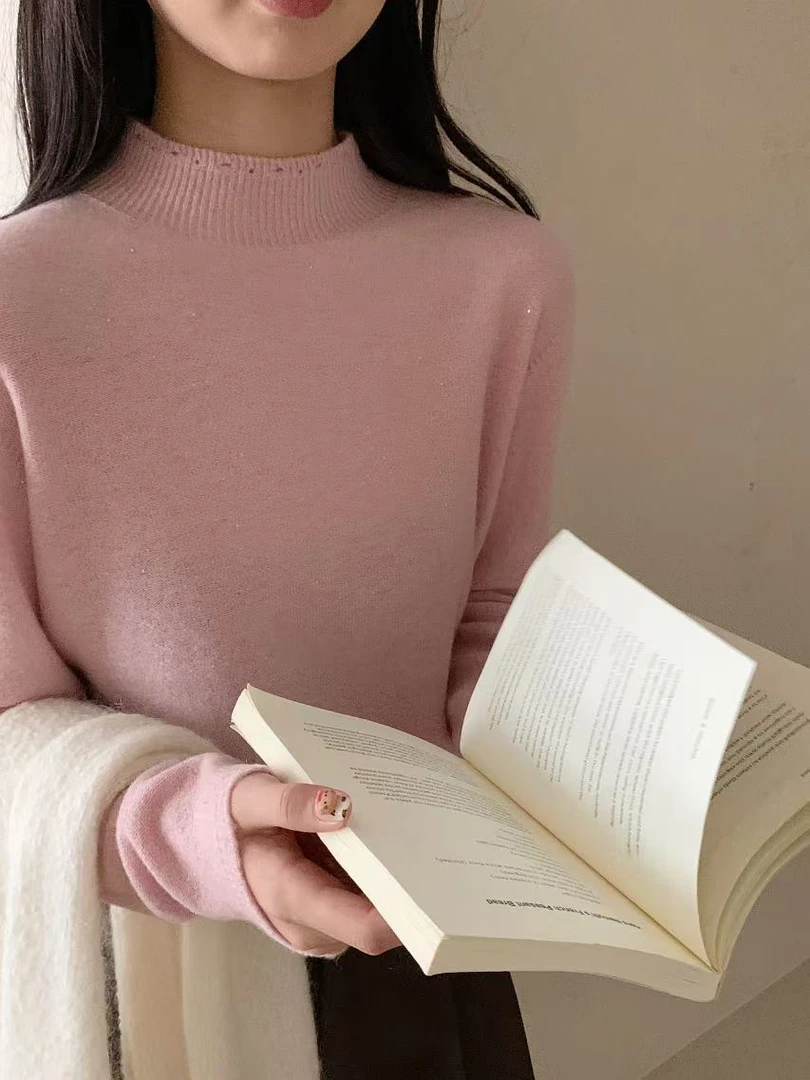简约百搭半高领毛衣百搭保暖软糯高品质女8215打底衫2023冬