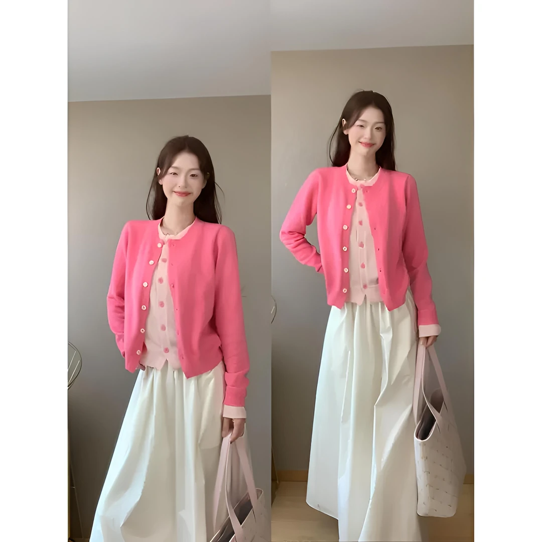 毛衣女2025春秋韩系穿搭假两件开衫软糯休闲百搭针织衫慵懒风上衣