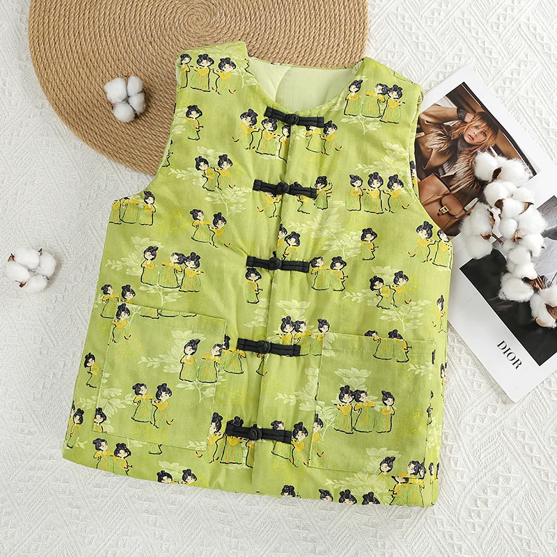 小糖人马夹2024年新款棉花马夹背心秋冬加厚保暖冬季碎花中国风