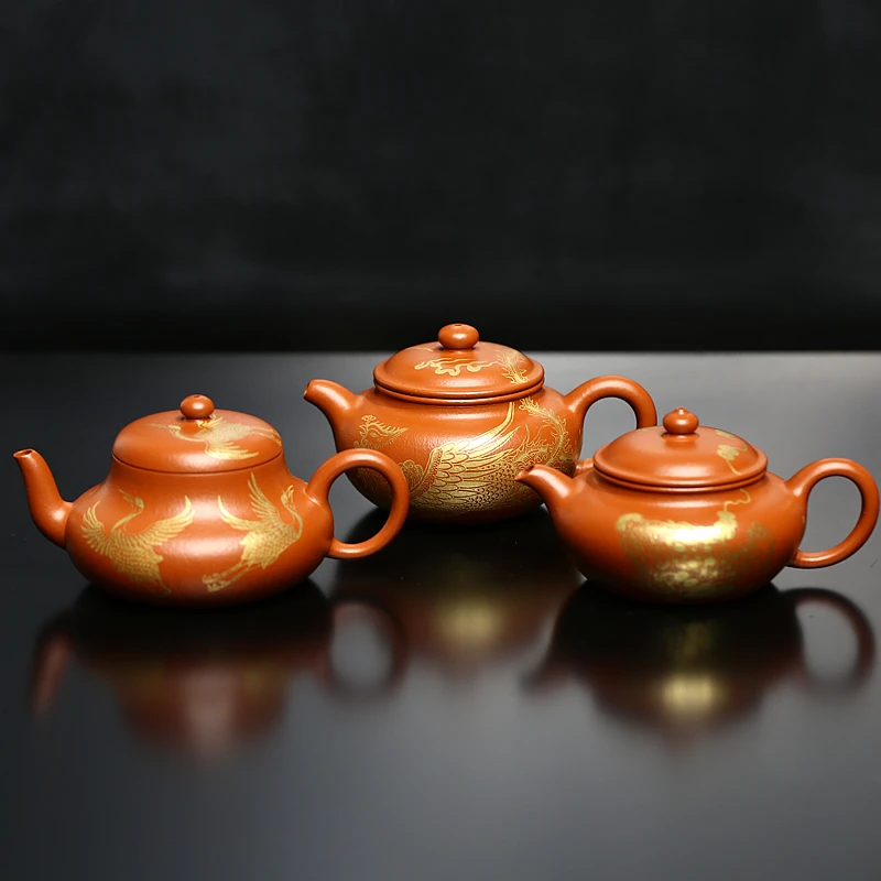奢华描金系列元气橘赵庄朱泥大亨德中锦古君德茶壶小容量岩茶绝配