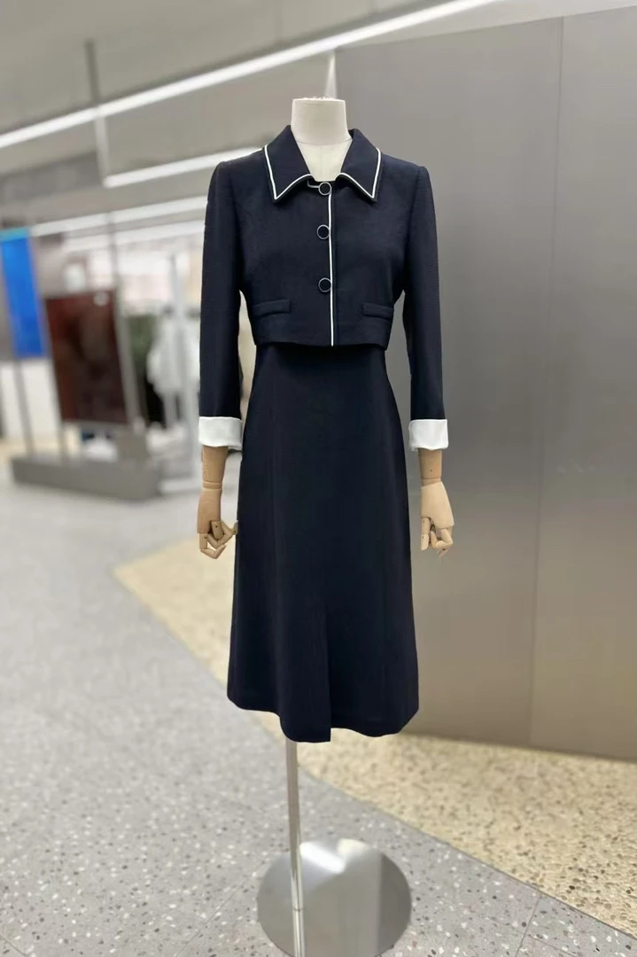 春季淑女气质假两件香风过膝连衣裙优雅显瘦