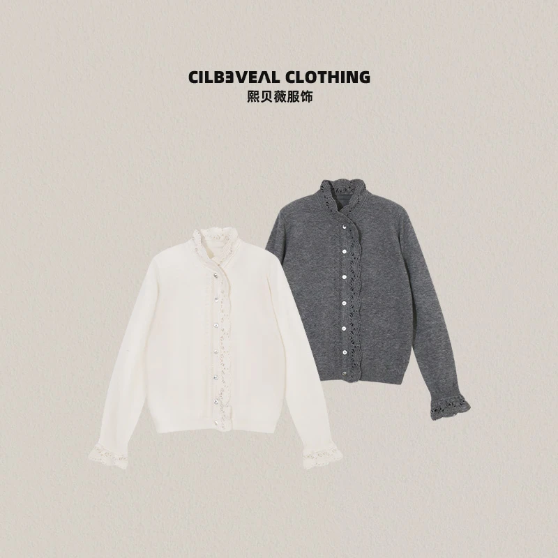 熙贝薇6 冬季新款100绵羊毛设计感镂空单排扣开衫针织衫 G5918