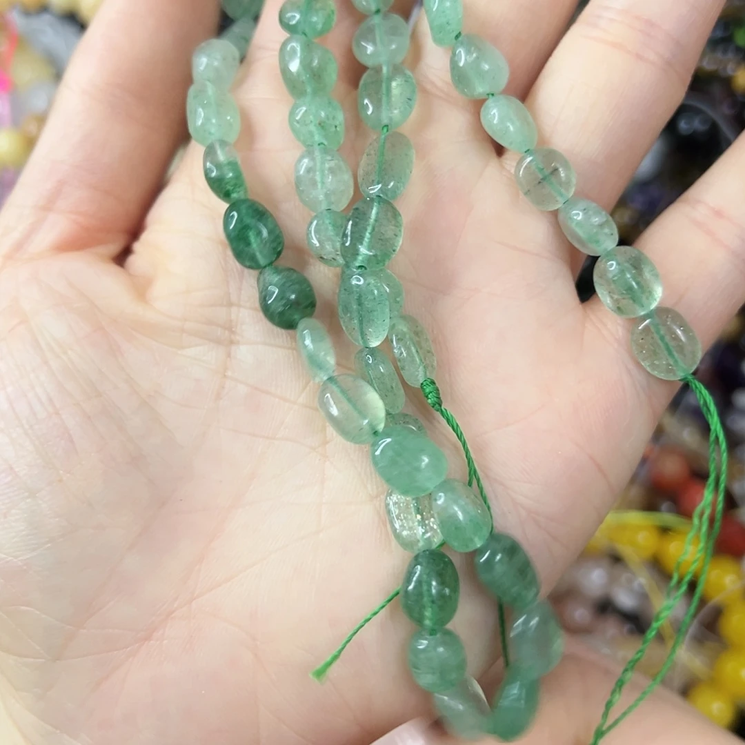 玛瑙/玉髓未镶嵌珠宝半成品，绿草莓晶糖豆一条