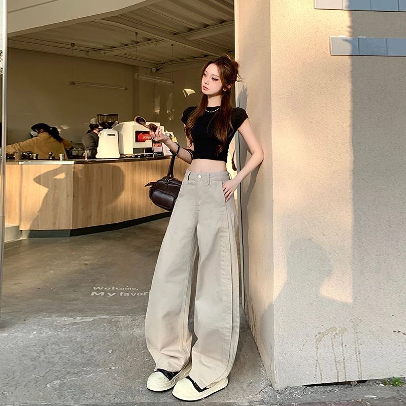 艺品兰莫迪蓝灰2025秋上新气质垂感宽松显瘦高级感洋气弯刀裤子