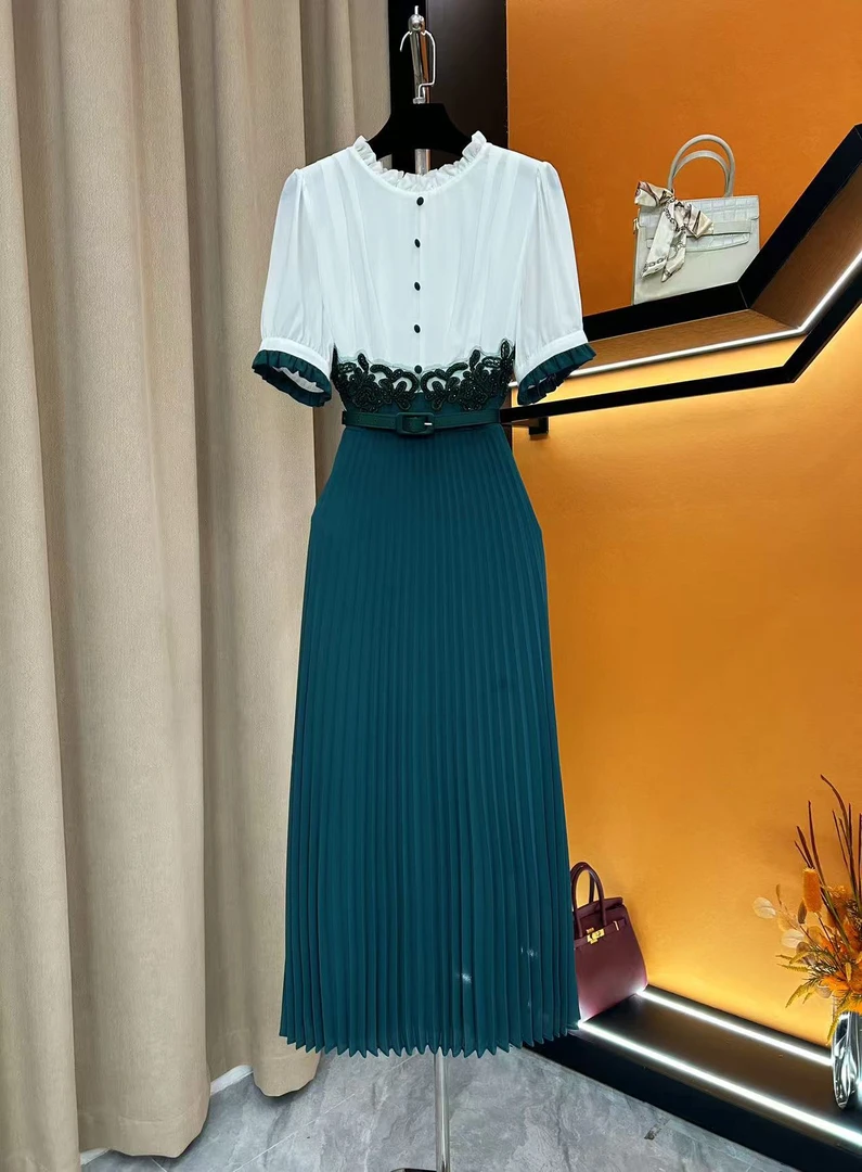 61051-【冬歌】夏新款梨形身材茶歇法式连衣裙夏高级感a字裙长裙