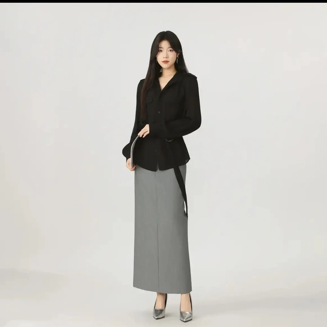 阿玛施AMASS 新款极简风质感纯色休闲百搭长袖单排扣衬衫女530091