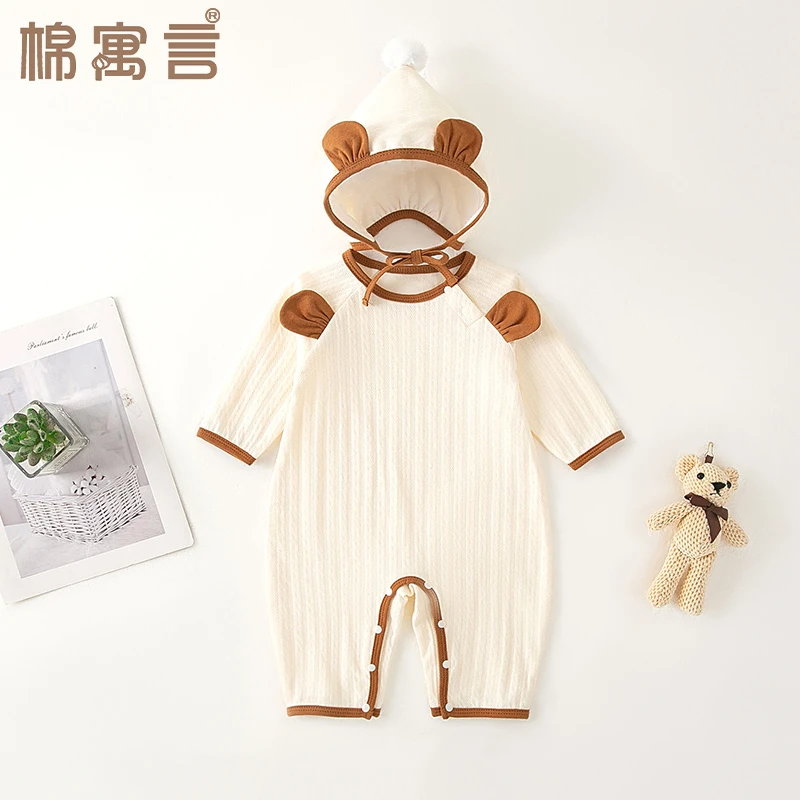 新生儿连体衣宝宝哈衣纯棉春秋季空调服可爱超萌小耳朵婴儿爬爬服