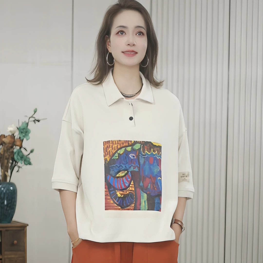夏季新款时尚休闲百搭小众短袖翻领小衫宽松显瘦T恤上衣女1053