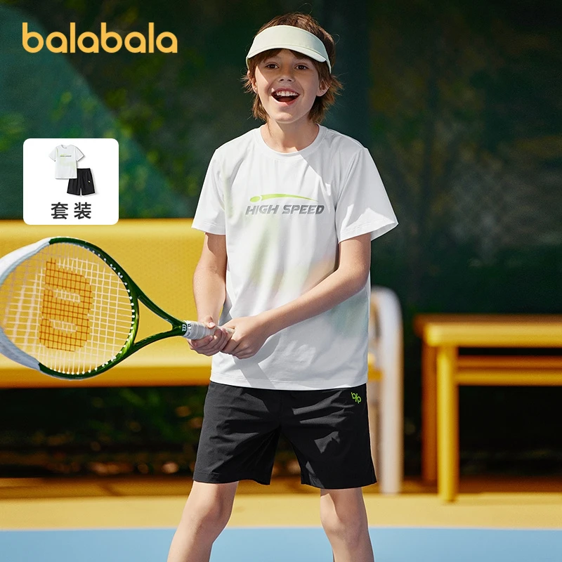 巴拉巴拉儿童短袖套装2025新款童装夏季男大童两件套休闲运动速干