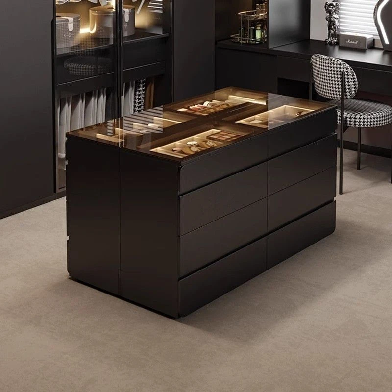 轻奢衣帽间中岛家用首饰收纳展示柜双面抽屉落地卧室现代斗柜饰品