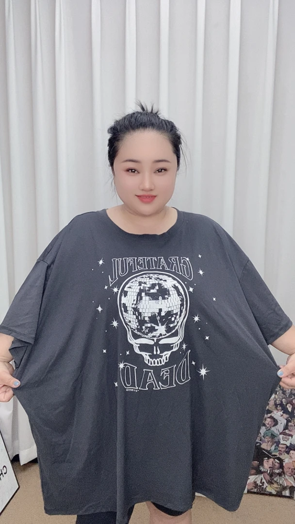 外贸纯棉大码T恤灰色骷髅