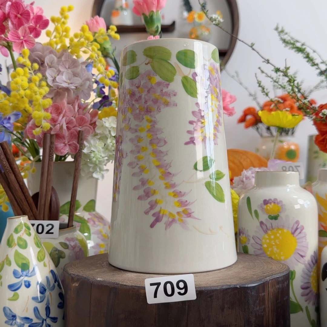 摆件景德镇陶瓷手绘小花瓶摆件无孔