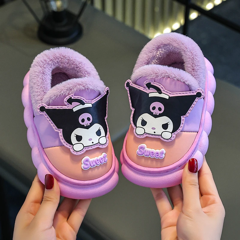 儿童棉鞋秋冬季新款女童皮面防水卡通居家防滑小孩保暖包跟棉拖鞋