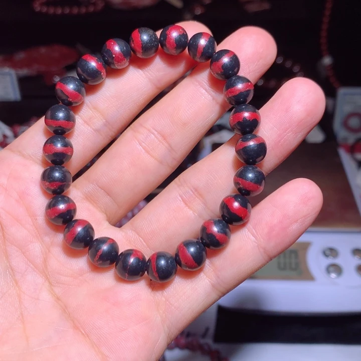 银***狐天然辰砂原石手串一线天