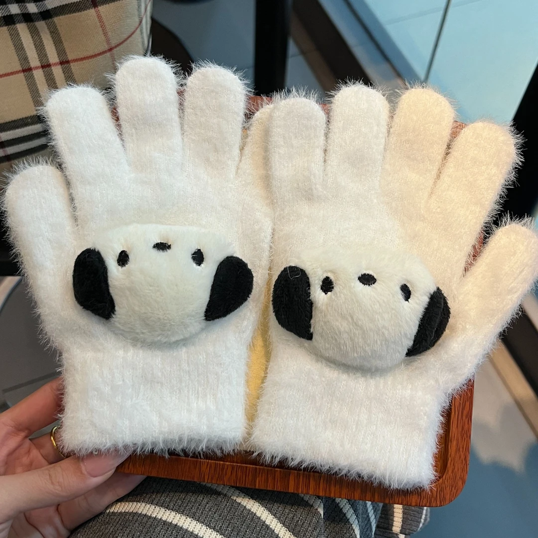 新款ins帕恰狗可爱毛绒绒手套学生卡通骑行分指手套冬季保暖韩版