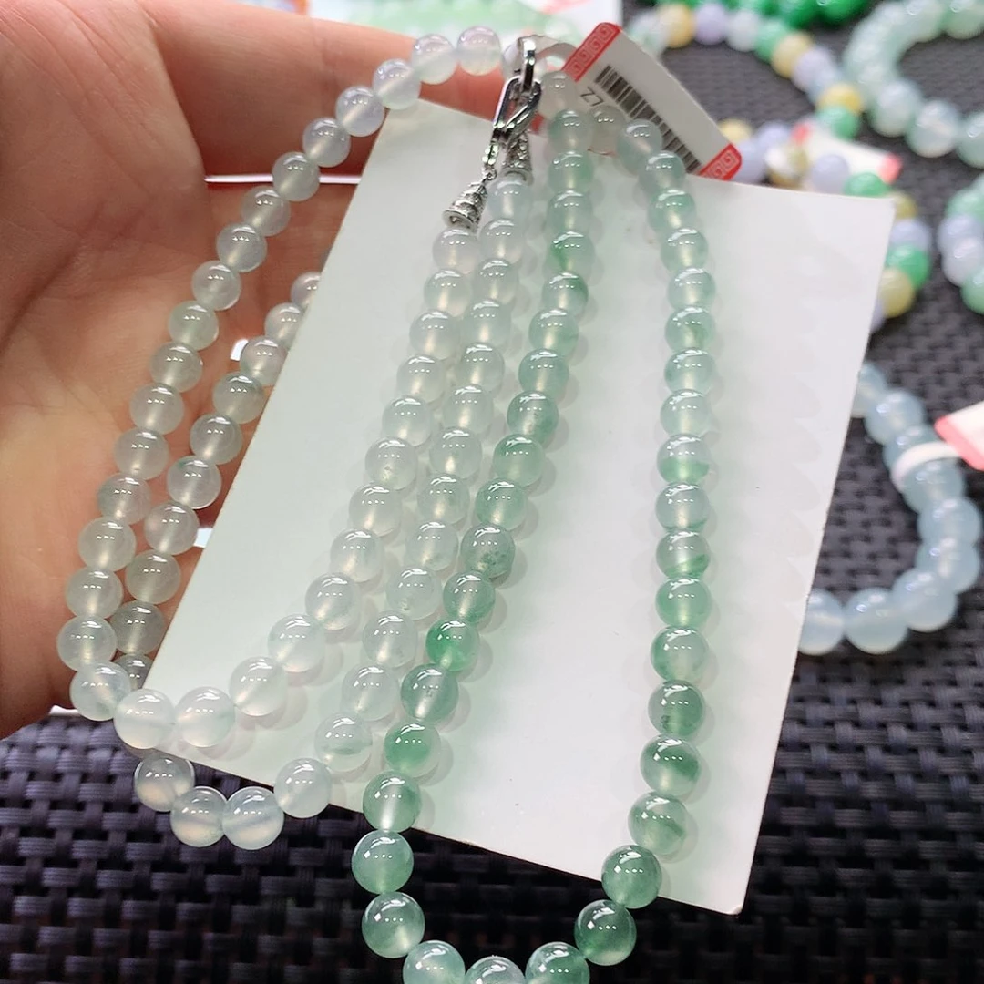 翡翠手链未镶嵌金丝阳绿花渐变小冰玻卡6项链