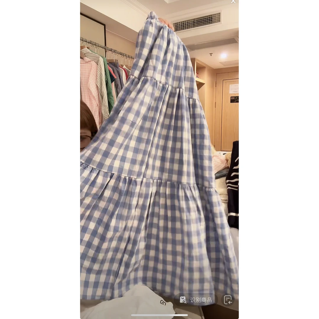 【许愿瓜】蓝格半裙 韩系百搭显瘦显白蓝格半裙ZB147