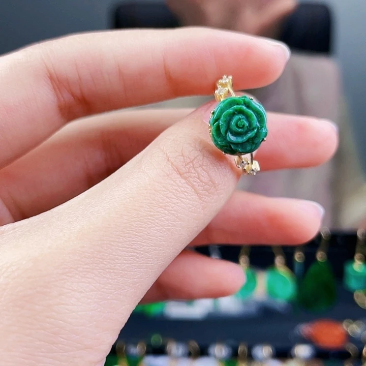 翡翠戒指银S925镶嵌饰品