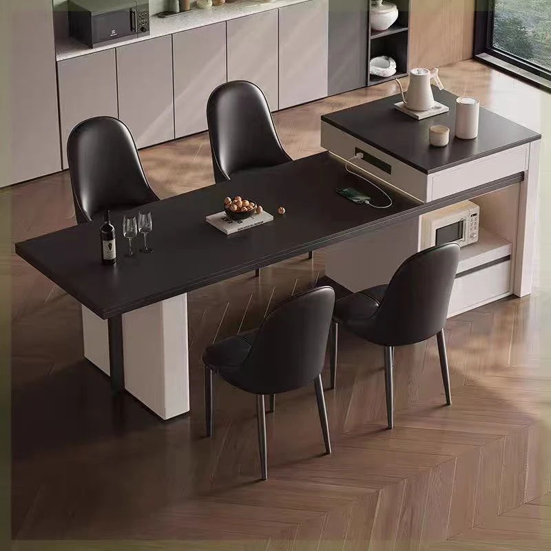 岩板岛台餐桌一体客厅家用实木可伸缩餐桌椅组合2025新款岛台轻奢