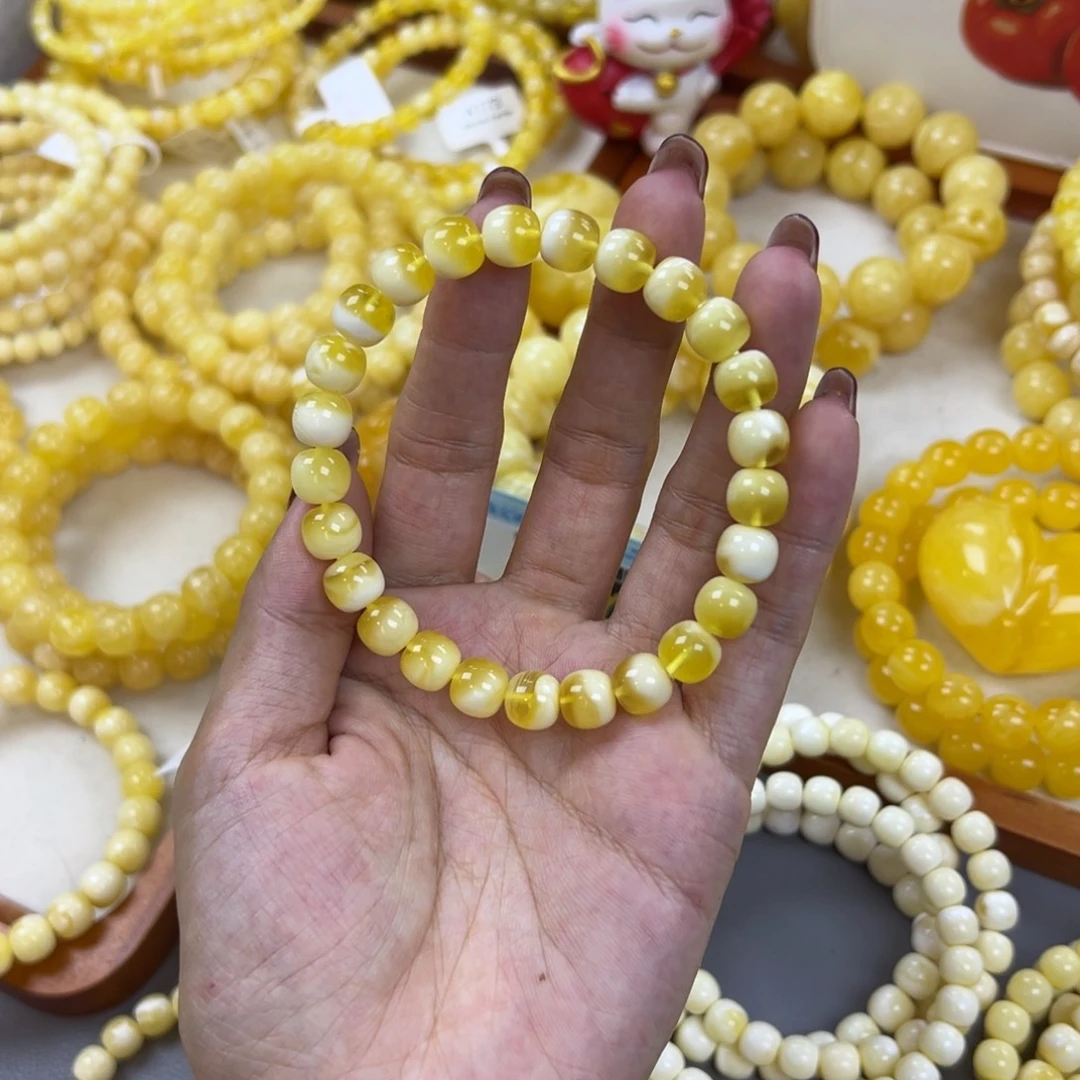 琥珀未镶嵌手链8.8mm 金白聚宝盆