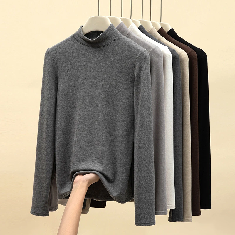 K2712天丝莱赛尔绵羊毛半高领打底衫女秋冬季内搭修身长袖T恤上衣