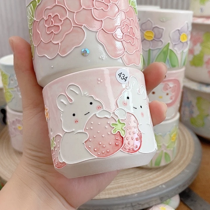 ****水白泥手绘多肉花盆微瑕434