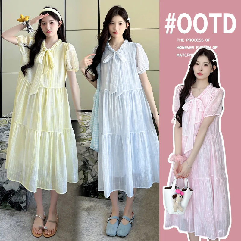 孕妇装夏季连衣裙小清新短袖大码裙子2025新款套装潮妈孕期穿