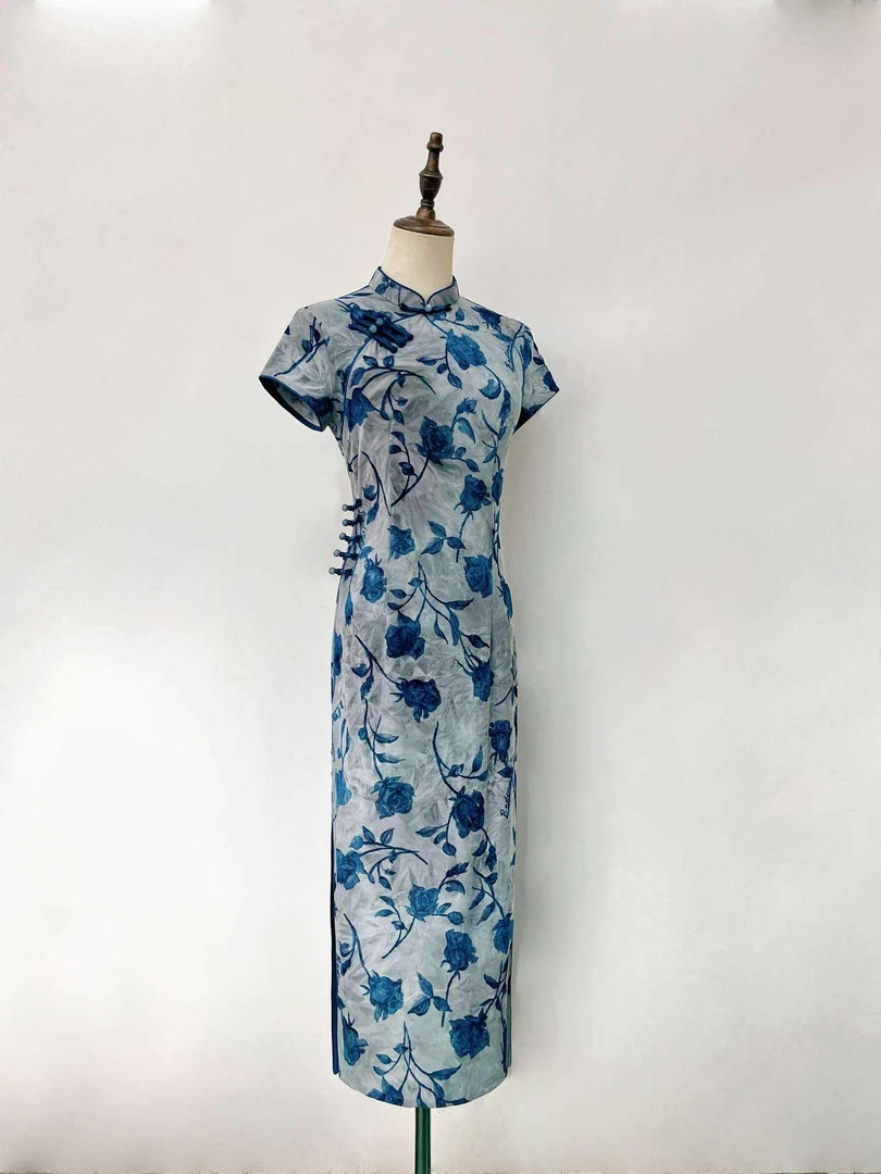 <仙溪>显瘦提花中长款长旗袍高腰裙低领新中式日常旗袍薄款