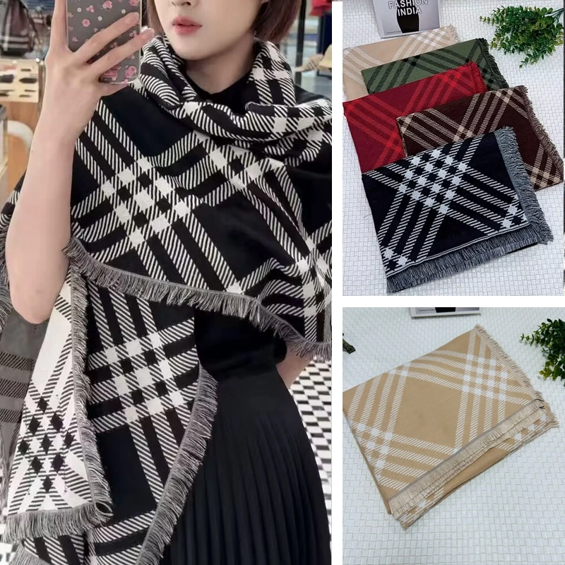 张婧仪同款绿色格子围巾女披肩仿羊绒冬季毯子外搭保暖围脖厚高级