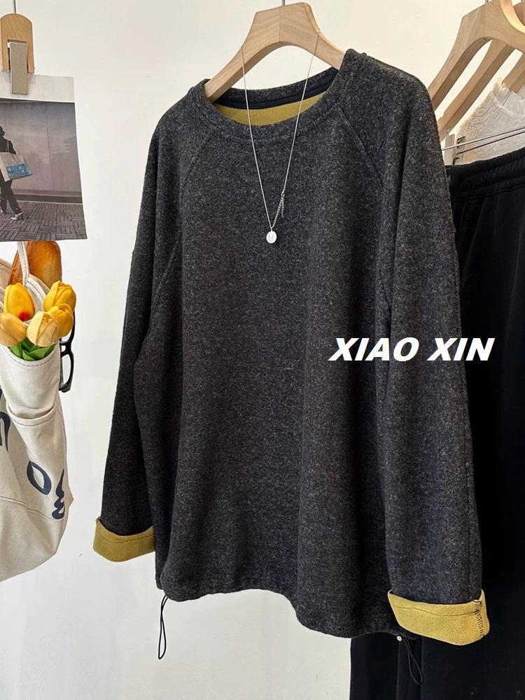 加绒款袖子拼色大版卫衣