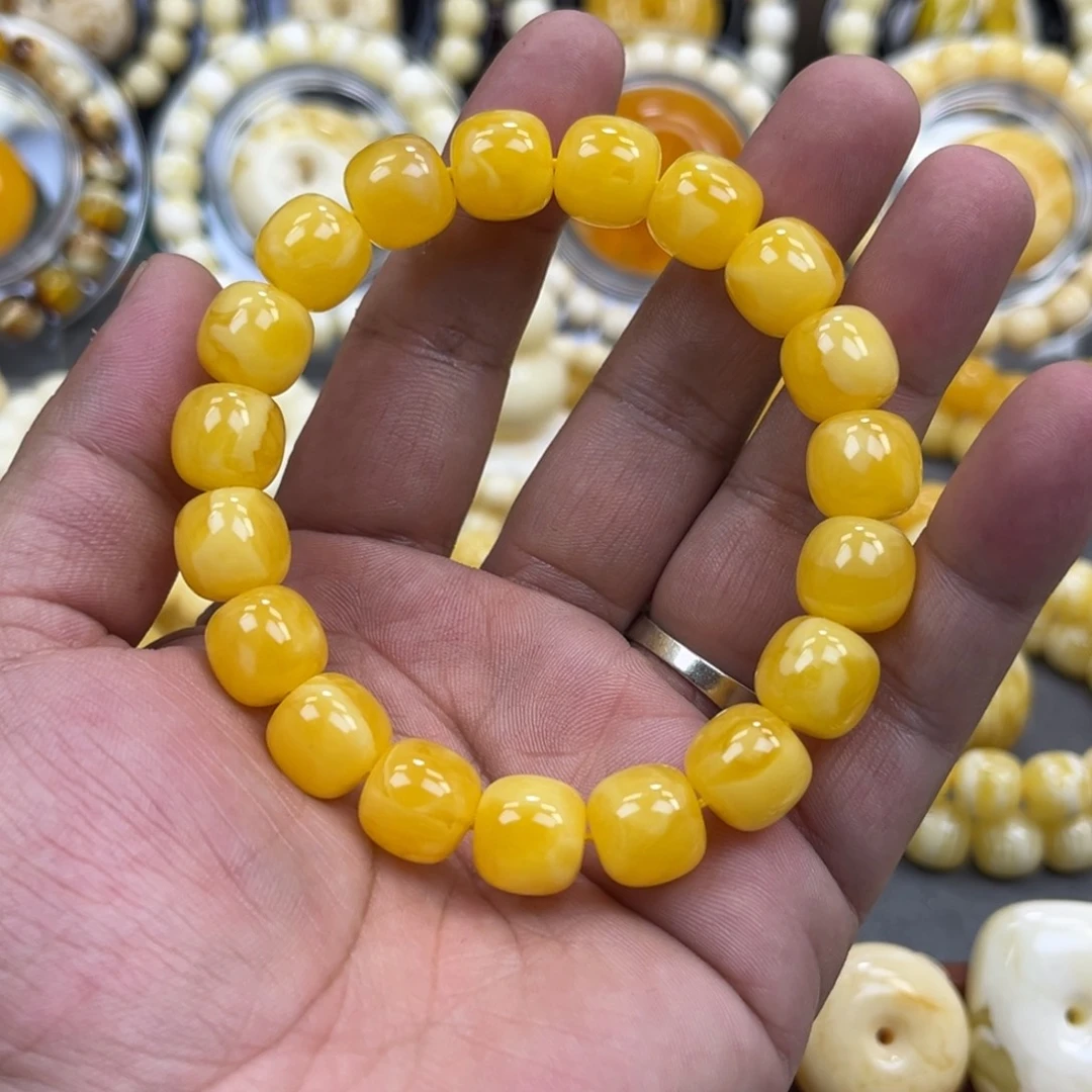 琥珀未镶嵌手串同料焦皮橘红浓蜡老邢11.8mm