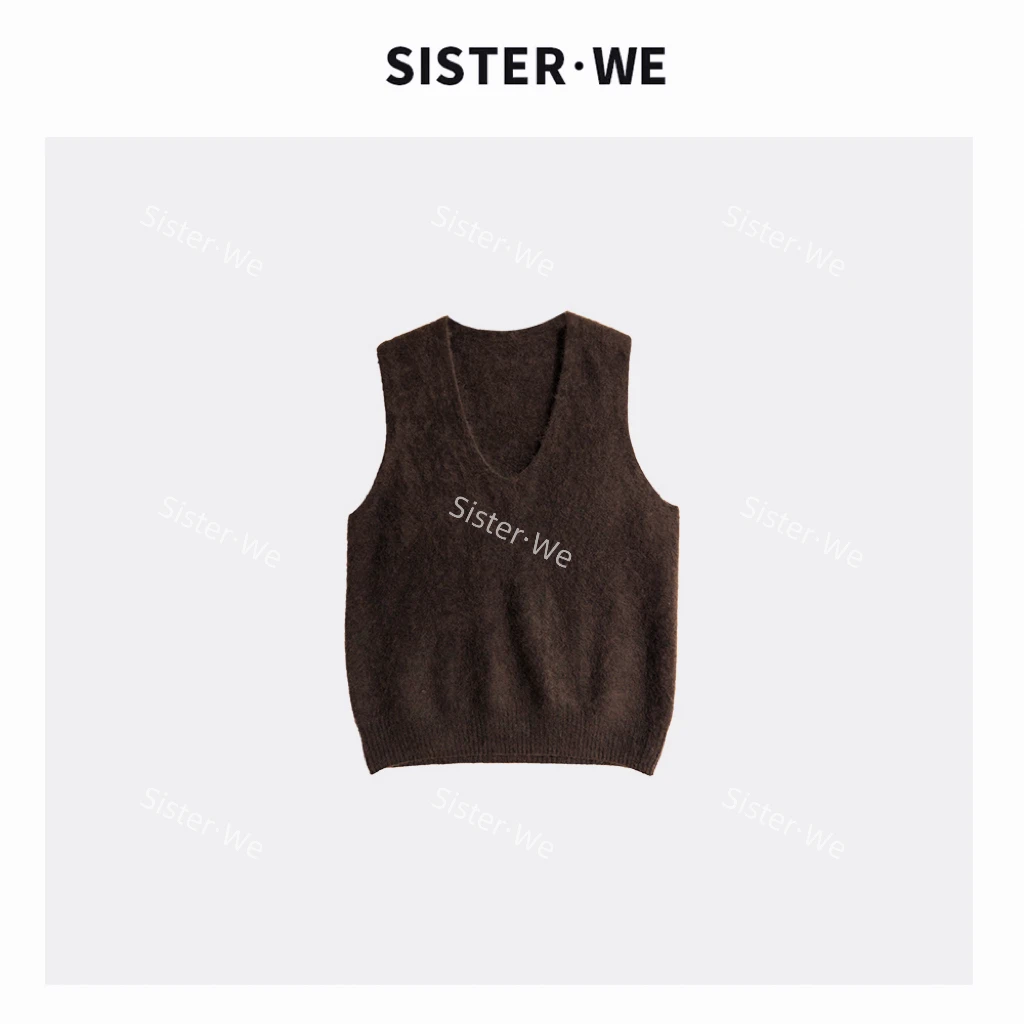 薇姐【古令】Sister·We软糯羊毛拉绒感V领打底背心 0160