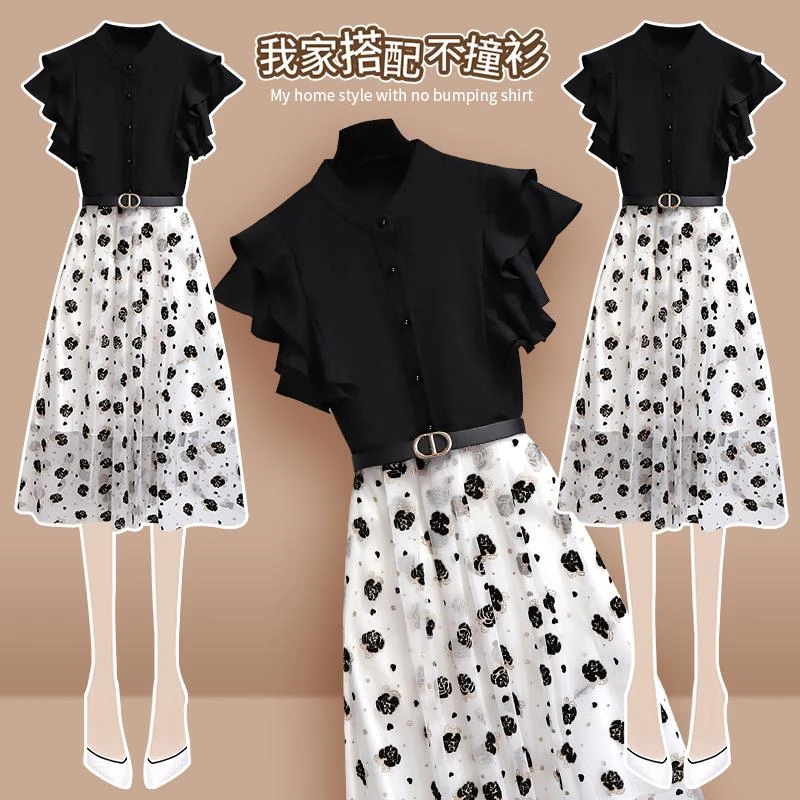 黑色连衣裙女装夏季2025新款气质高端精致轻奢高级感法式雪纺裙子