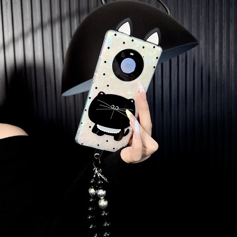 适用华为mate40pro手机壳新款mate40套mate40e可爱波点黑猫耳朵女