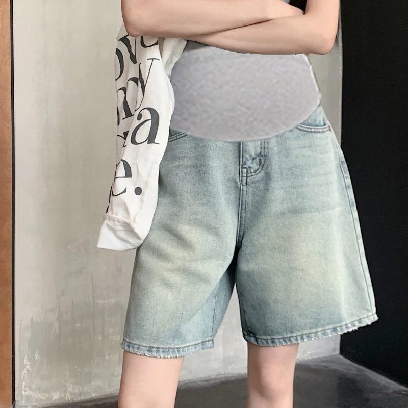 孕妇牛仔短裤女夏季薄款外穿怀旧复古五分宽松显瘦休闲大码阔腿裤