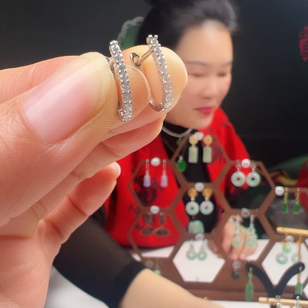 银S925镶嵌翡翠耳饰