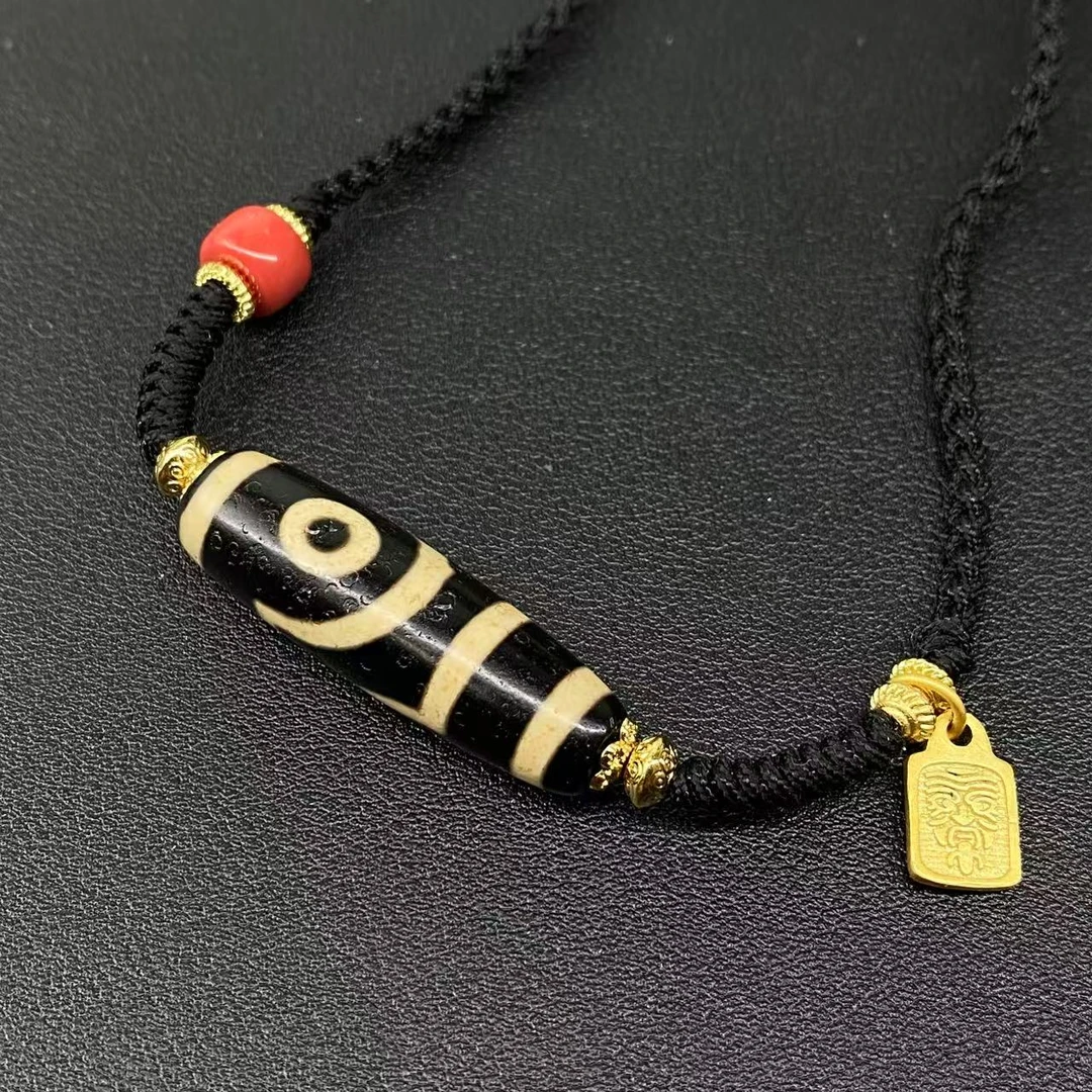 新品炸！牙黄砂如意二眼玛瑙条纹珠民族风锁骨尺寸吊坠约37*12mm