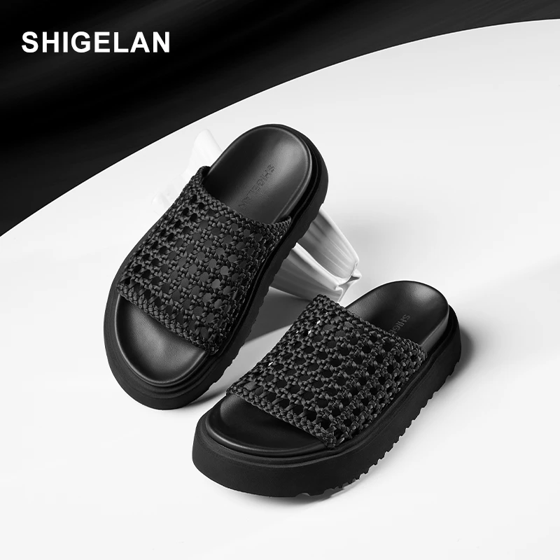 诗歌兰25夏季新款厚底增高编织拖鞋爆款时尚女鞋纯色百搭65721-6