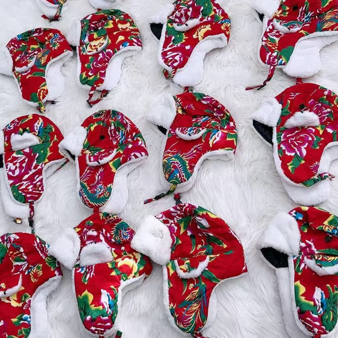 （帽子）东北大花12岁以上可带棉帽子