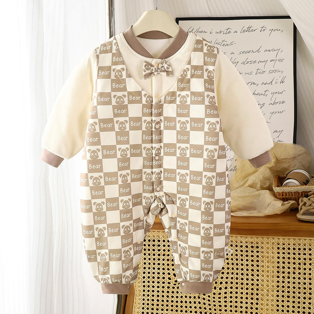 婴幼儿薄棉新疆长绒棉连体衣森系春秋哈衣男宝女宝外出服爬服