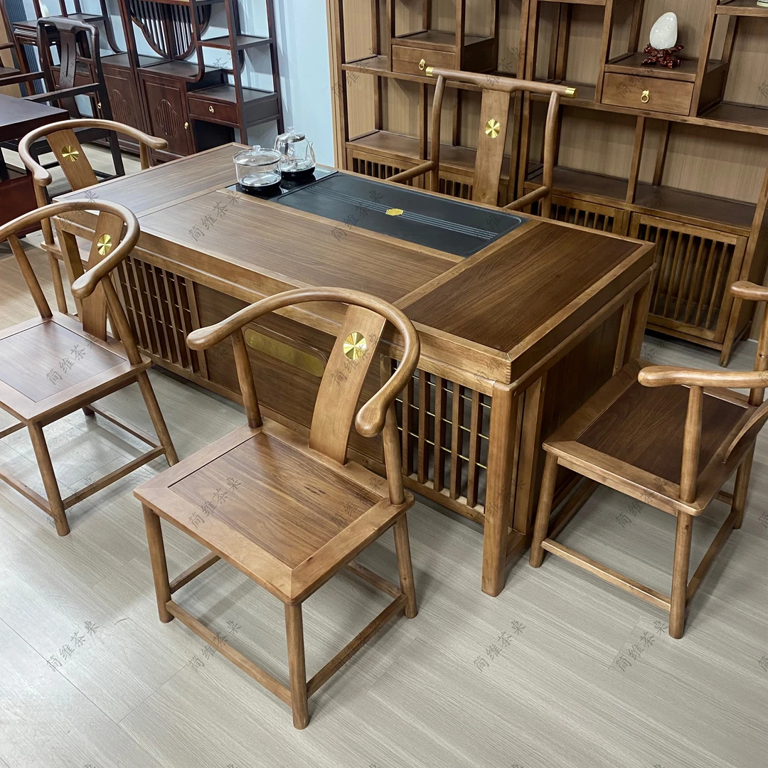 简维实木茶桌简约家用茶桌椅组合新中式茶桌椅实木松弛感泡茶桌