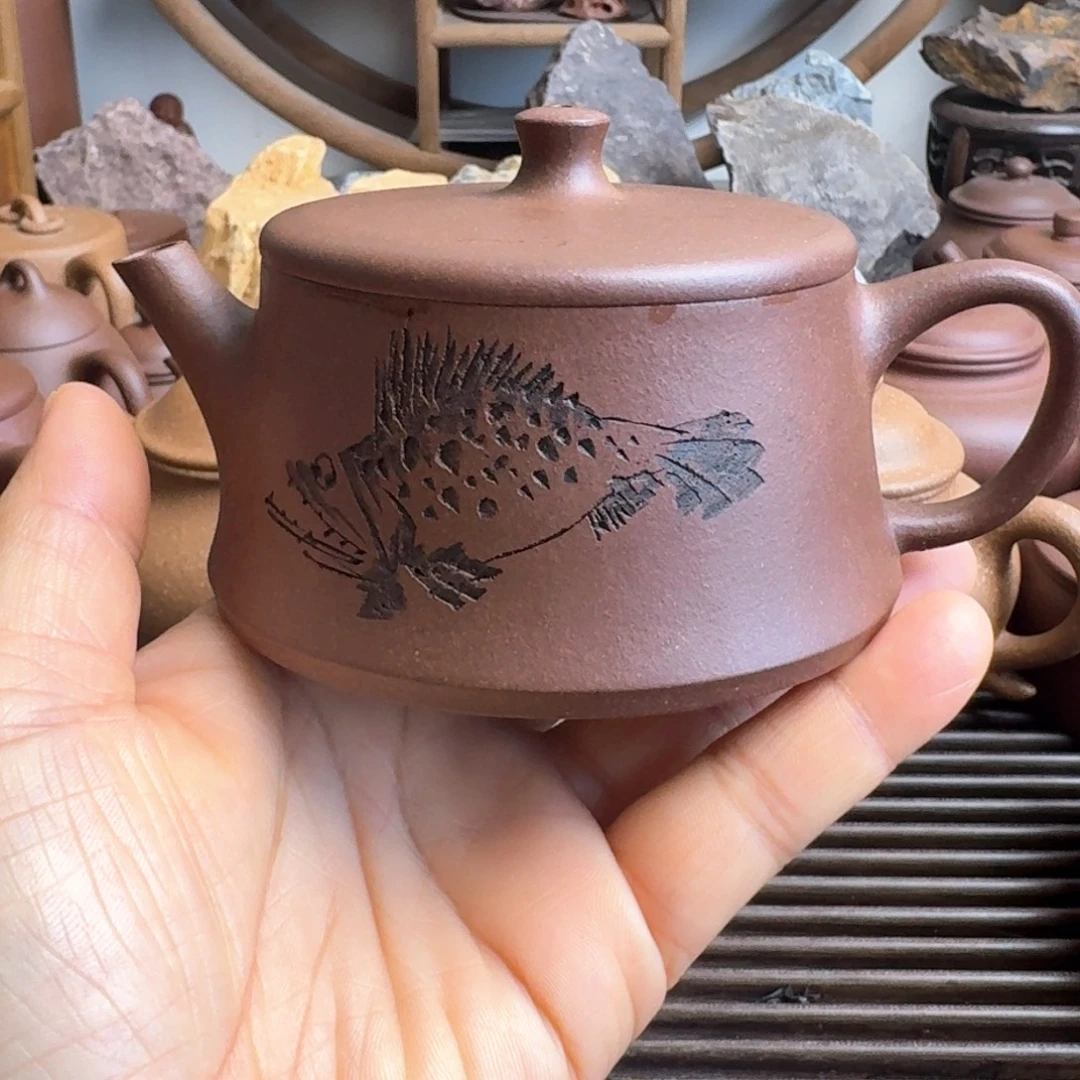 茶壶紫砂180cc云柱嫩底槽清刻绘