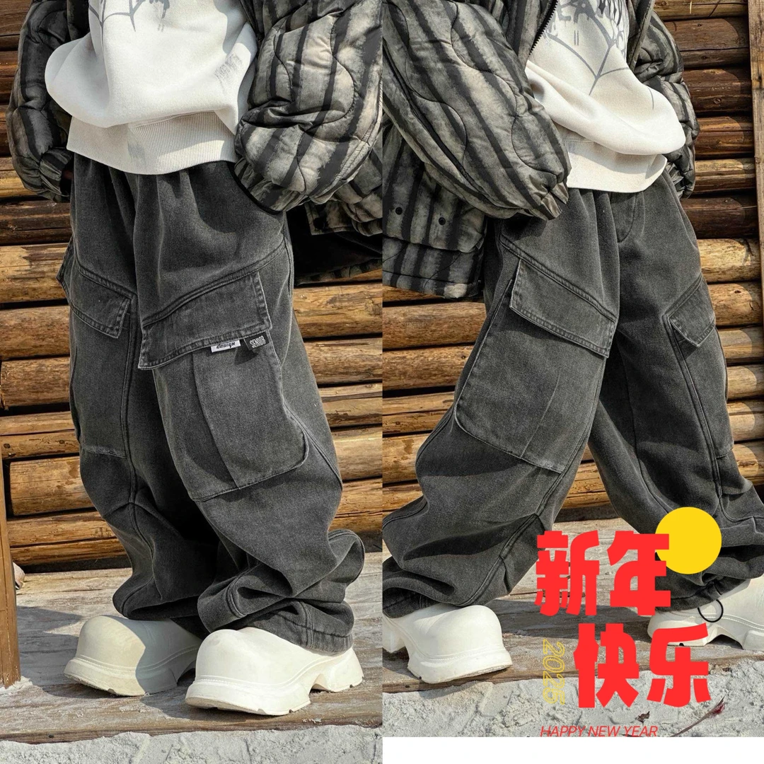 【杨少华服饰】新款秋冬季2025中大童加绒牛仔裤工装风9982