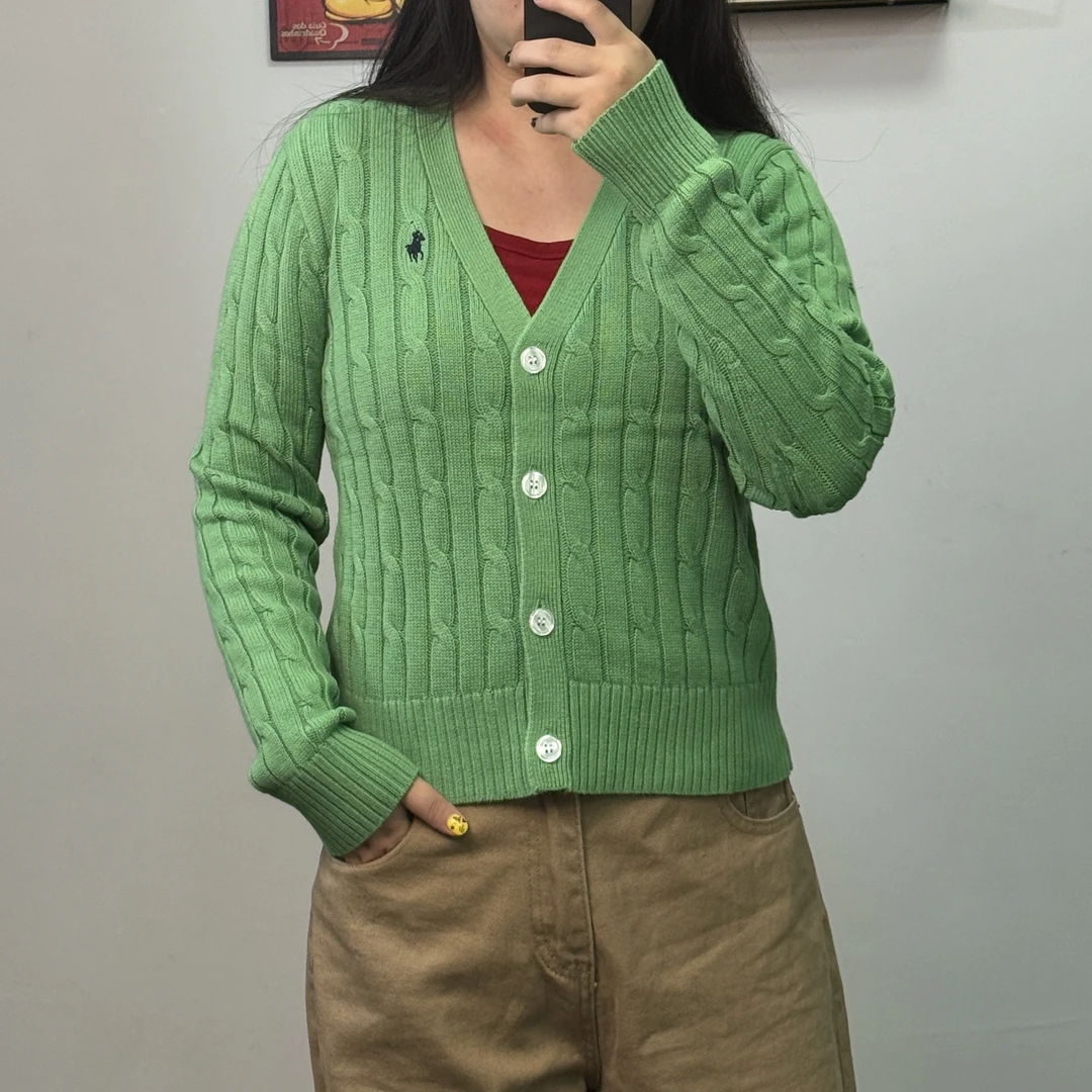 小马纯棉大麻花v领开衫