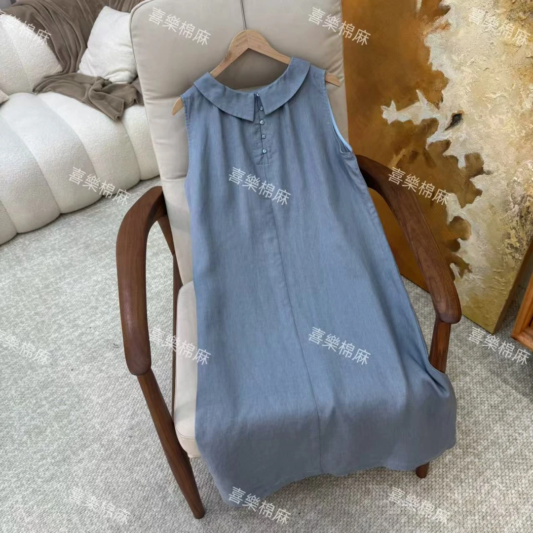 喜樂  2025纯亚麻两面穿纯色连衣裙夏季新款休闲时尚百搭翻领女士