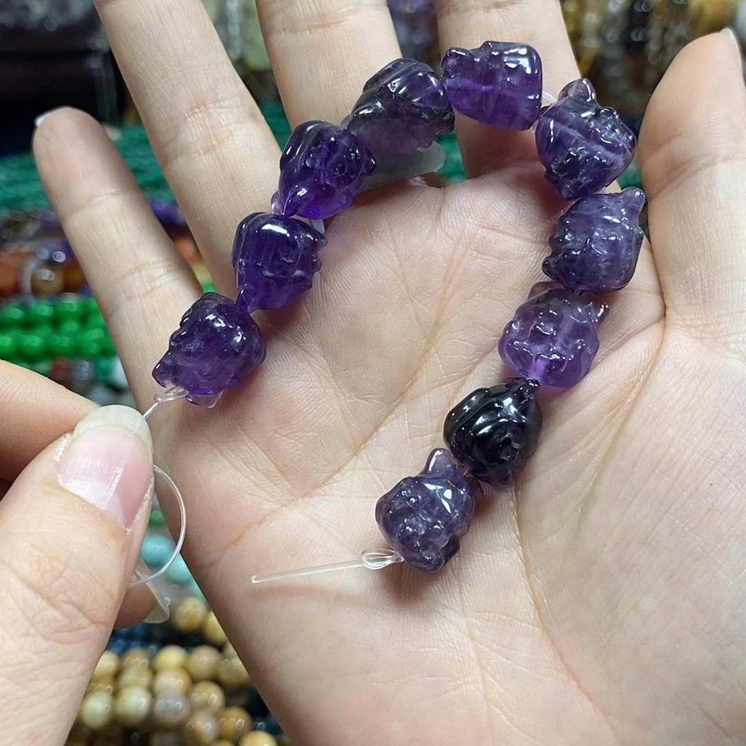 玛瑙/玉髓未镶嵌珠宝半成品天然紫水晶雕刻件狐狸10颗