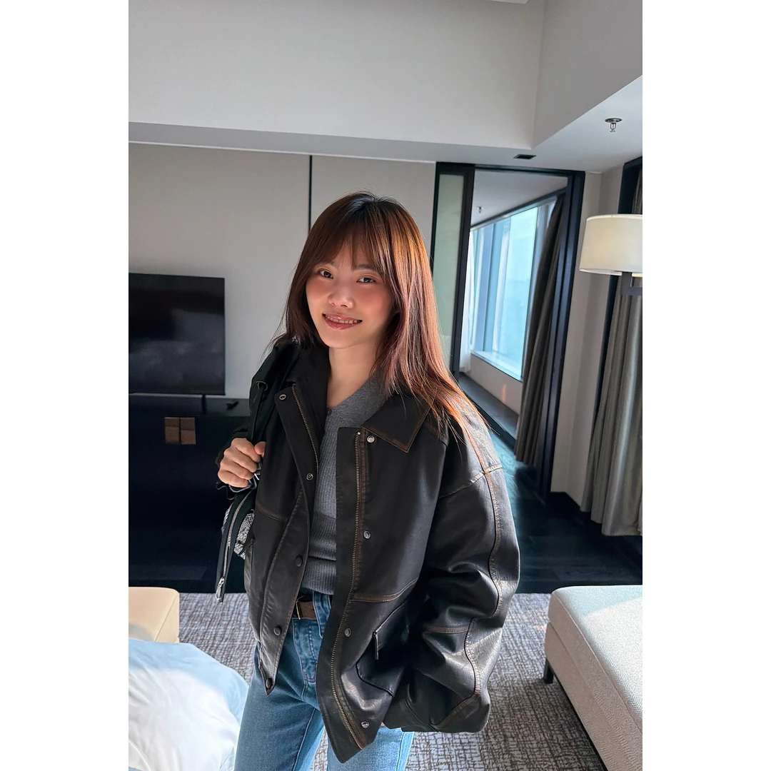 JINGDL【牧笛声】50%PU秋冬韩版复古深咖色夹棉翻领夹克皮衣外套