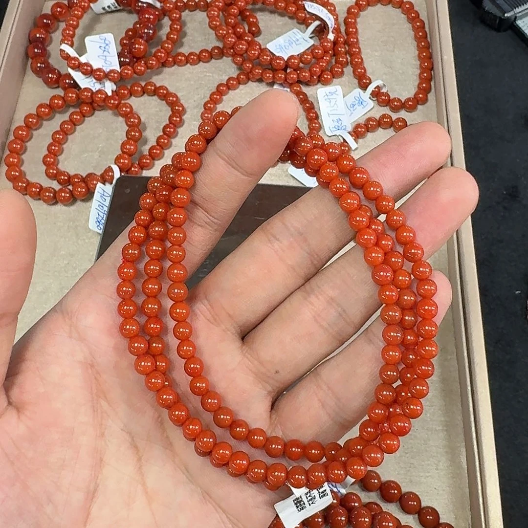 南红玛瑙未镶嵌手链原矿南红项链5mm高品质瓦西柿子红