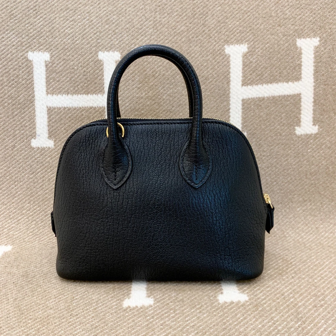 99新 Hermes/爱马仕 mini bolide Z山羊皮 黑色手提包jd0318m3
