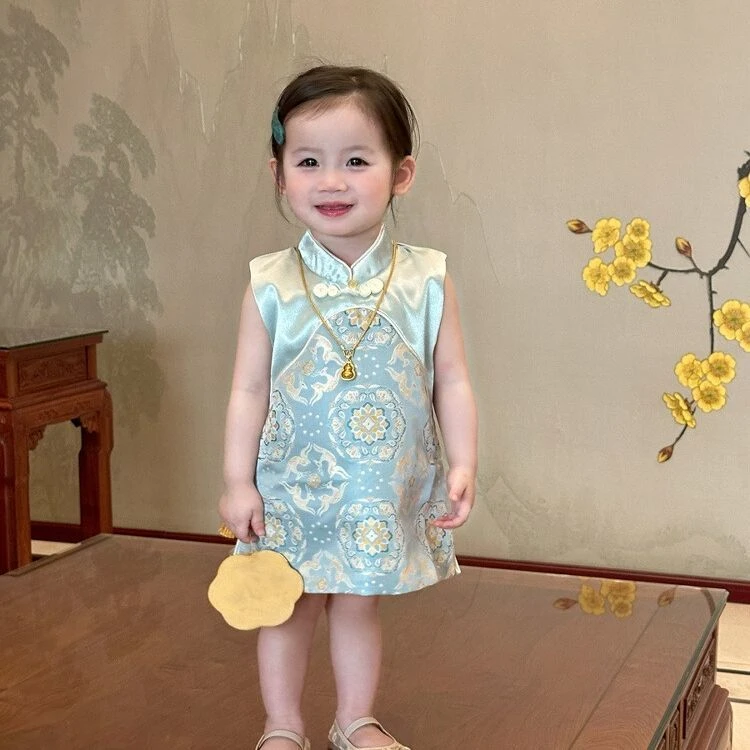 儿童旗袍裙夏季女童中式改良洋气连衣裙女宝宝周岁礼服裙子夏装